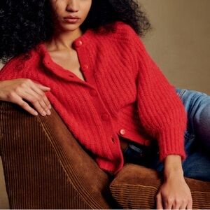 Sezane Vibrant Red Knit Cardigan